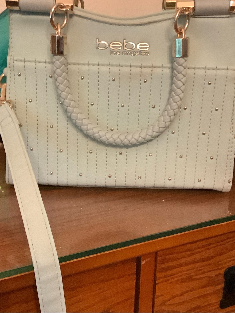 bebe Cream Quilted Satchel with Braided Handles & Gold Accents